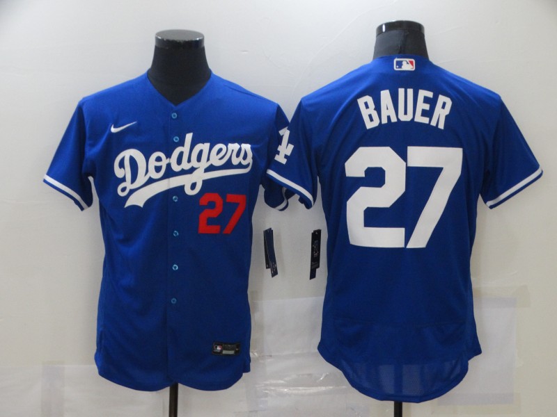 Men's Los Angeles Dodgers #27 Trevor Bauer Blue Flex Base Stitched MLB Jersey